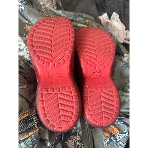 Red Glitter Platform Crocs Sz 9 Glam Y2K Rave Bling Sparkly 3" - Picture 2 of 6
